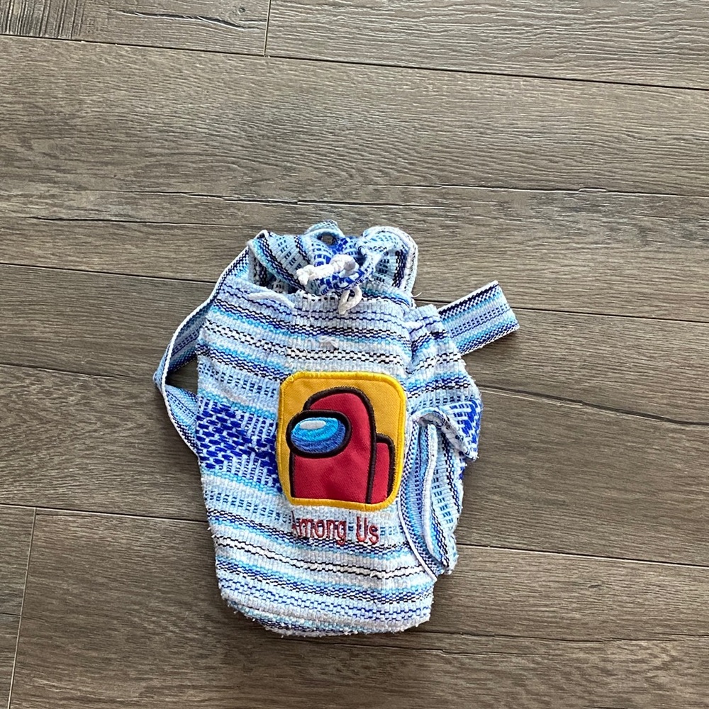 🚀Colorful Among Us Striped Drawstring Bag with Patch🚀